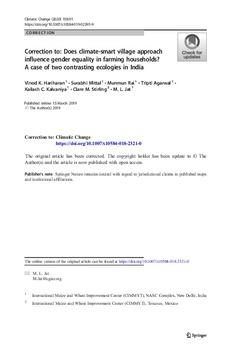 Correction to: Does climate-smart village approach influence gender equality in farming households? A case of two contrasting ecologies in India