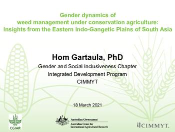 Gender dynamics of weed management under conservation agriculture: Insights from the Eastern Indo-Gangetic Plains of South Asia