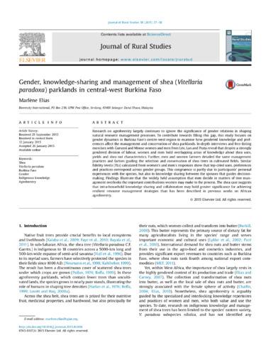 Gender, knowledge-sharing and management of shea (Vitellaria paradoxa) parklands in central-west Burkina Faso