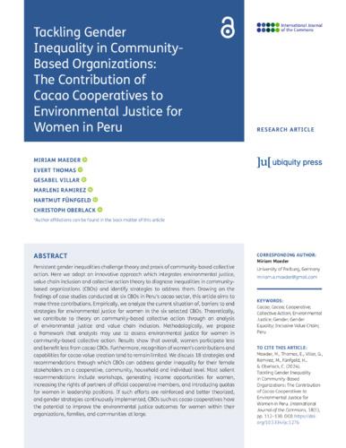 Tackling gender inequality in community-based organizations: The contribution of cacao cooperatives to environmental justice for women in Peru