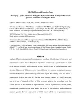 Developing a gender intentional strategy for deployment of Male sterility (Ms44) mutant gene seed production technology for Africa. International Maize and Wheat Improvement Center (CIMMYT) Internal Discussion Paper