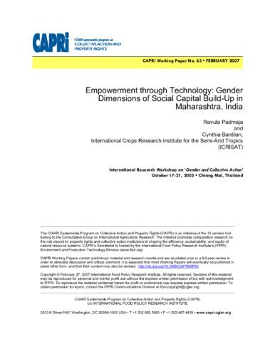 Empowerment through technology: Gender dimensions of social capital build-up in Maharashtra, India