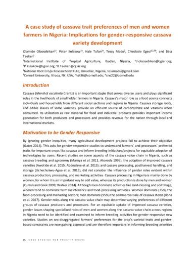 A case study of cassava trait preferences of men and women farmers in Nigeria: implications for gender-responsive cassava variety development