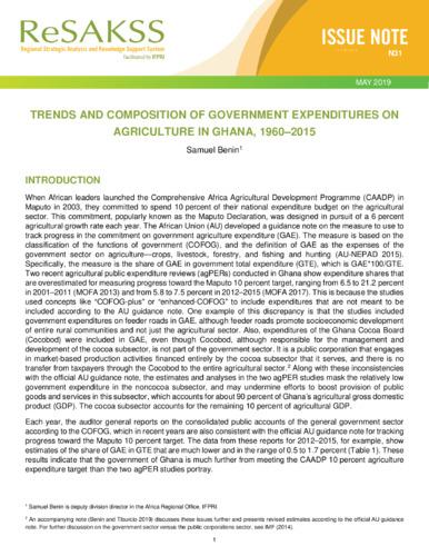 Trends and composition of government expenditures on agriculture in Ghana, 1960-2015