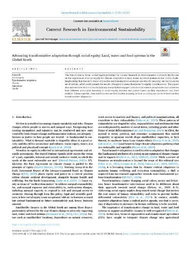 Advancing transformative adaptation through social equity: Land, water and food systems in the Global South