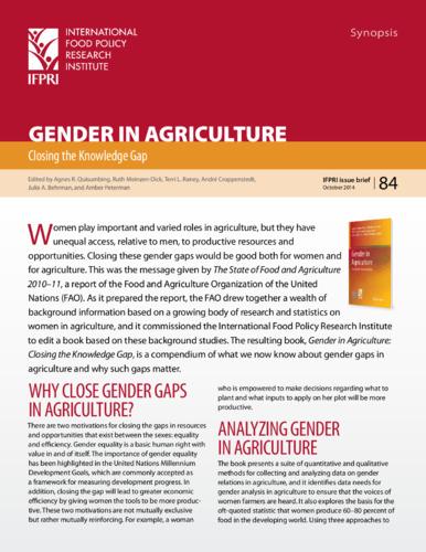 Gender in agriculture: Closing the knowledge gap