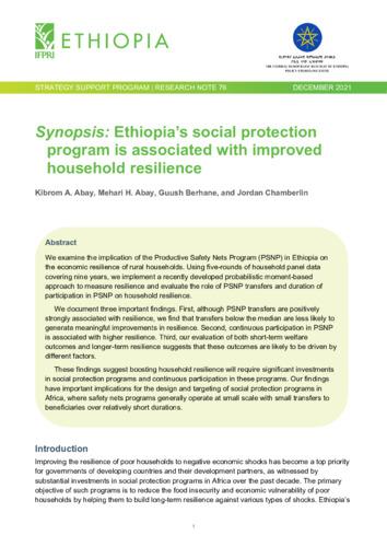 Synopsis: Ethiopia’s social protection program is associated with improved household resilience