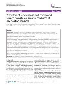 Predictors of fetal anemia and cord blood malaria parasitemia among newborns of HIV-positive mothers