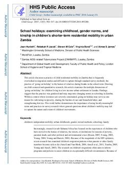 School holidays: examining childhood, gender norms, and kinship in childrens shorter-term residential mobility in urban Zambia