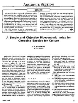 A simple and objective bioeconomic index for choosing species for culture