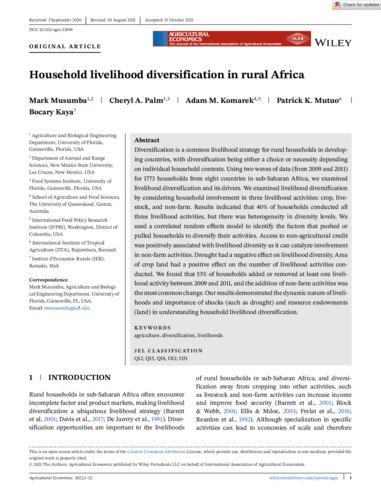 Household livelihood diversification in rural Africa