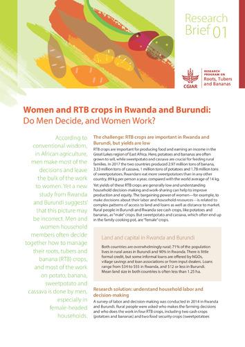 Women and RTB crops in Rwanda and Burundi: Do men decide, and women work? Research Brief 01