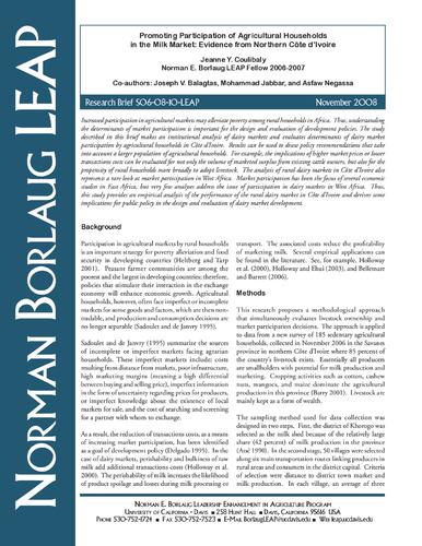 Promoting participation of agricultural households in the milk market: evidence from northern Cote d’Ivoire