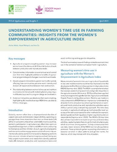 Understanding women’s time use in farming communities: Insights from the Women’s Empowerment in Agriculture Index