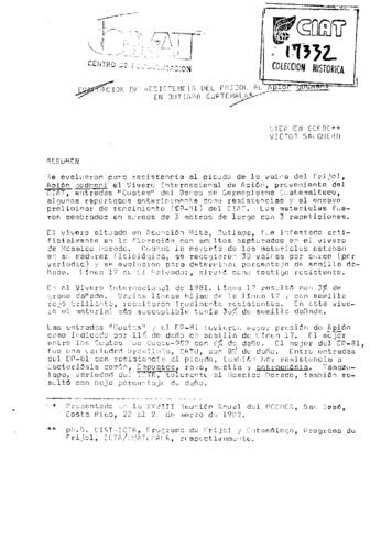 Evaluacion de resistencia del frijol al Apion godmani en Judapa Guatemala