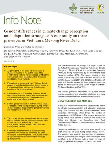 Gender differences in climate change perception and adaptation strategies: A case study on three provinces in Vietnam’s Mekong River Delta