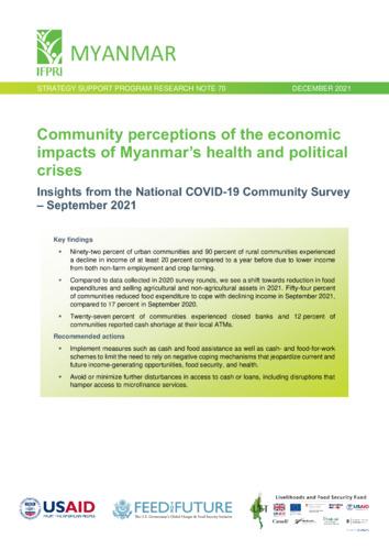 Community perceptions of the economic impacts of Myanmar’s health and political crises: Insights from the National COVID-19 Community Survey – September 2021