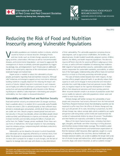 Reducing the risk of food and nutrition insecurity among vulnerable populations