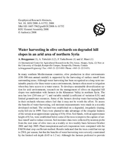 Water harvesting in olive orchards on degraded hill slopes in an arid area of northern Syria