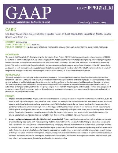 Can dairy value chain projects change gender norms in rural Bangladesh? Impacts on assets, gender norms, and time use.