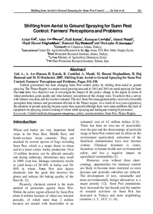 Shifting from Aerial to Ground Spraying for Sunn Pest Control: Farmers' Perceptions and Problems