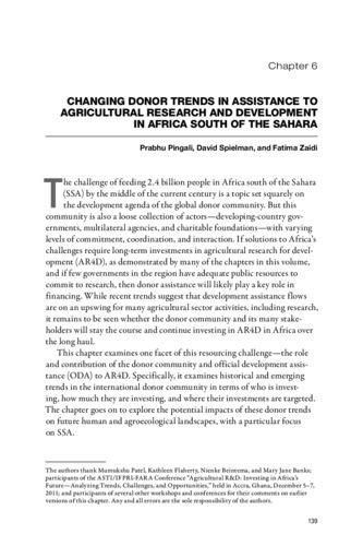 Changing donor trends in assistance to agricultural research and development in Africa South of the Sahara