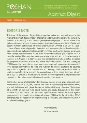 POSHAN’s abstract digest on maternal and child nutrition research – Issue 9