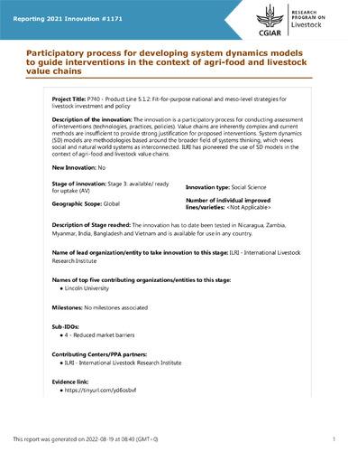 Participatory process for developing system dynamics models to guide interventions in the context of agri-food and livestock value chains