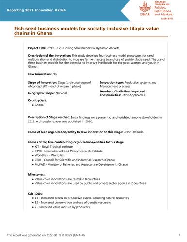 Fish seed business models for socially inclusive tilapia value chains in Ghana
