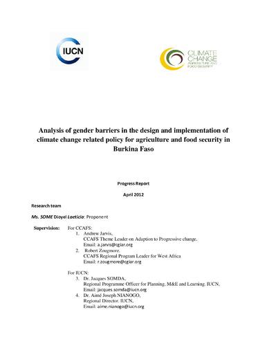 Analysis of gender barriers in the design and implementation of climate change related policy for agriculture and food security in Burkina Faso