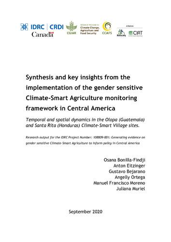 Synthesis and key insights from the implementation of the gender sensitive Climate-Smart Agriculture monitoring framework in Central America: temporal and spatial dynamics in the Olopa (Guatemala) and Santa Rita (Honduras) Climate Smart Villages