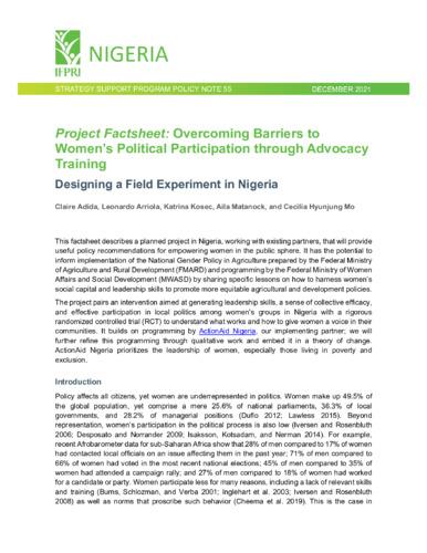 Project factsheet: Overcoming barriers to women’s political participation through advocacy training: Designing a field experiment in Nigeria