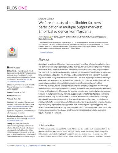Welfare impacts of smallholder farmers’ participation in multiple output markets: empirical evidence from Tanzania