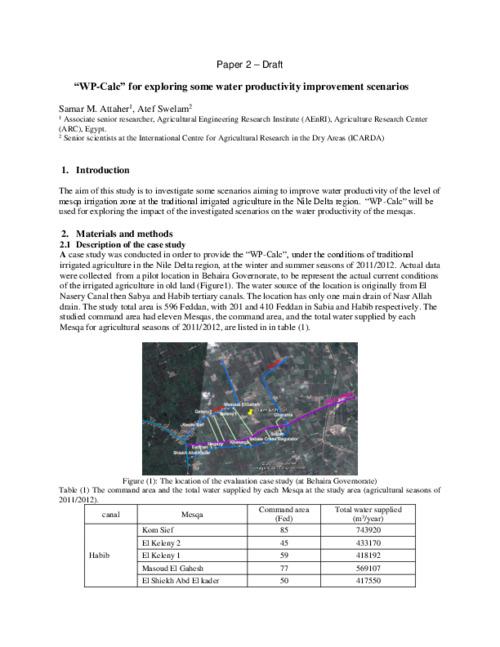 “WP-Calc” for exploring some water productivity improvement scenarios