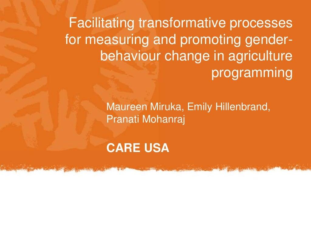 Facilitating transformative processes for measuring and promoting gender-behaviour change in agriculture programming