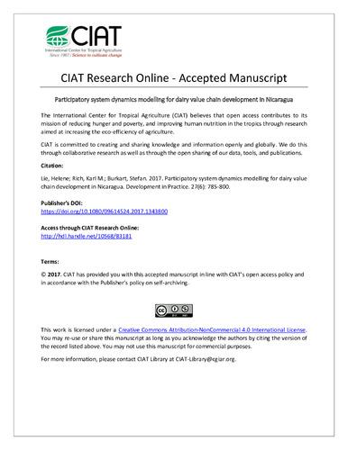 Participatory system dynamics modelling for dairy value chain development in Nicaragua