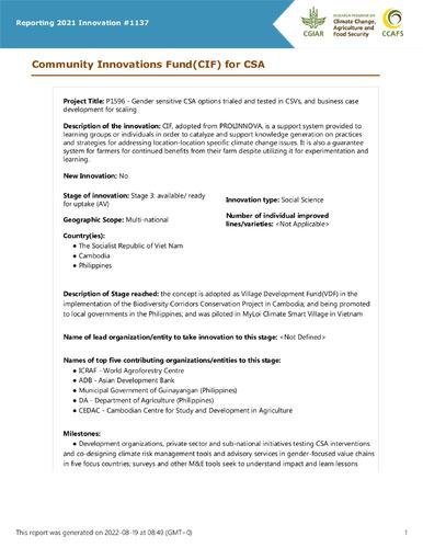 Community Innovations Fund(CIF) for CSA