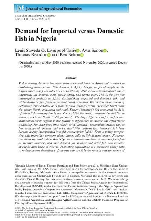 Demand for imported versus domestic fish in Nigeria