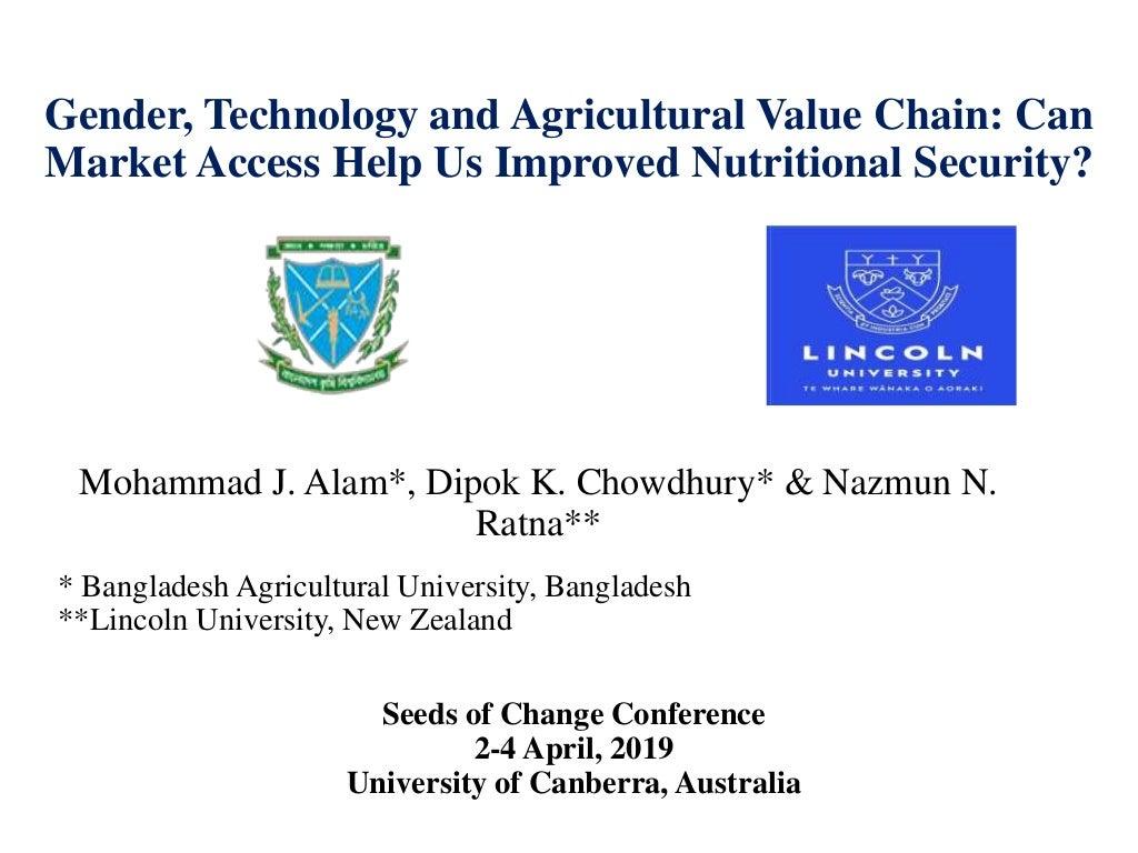 Gender, technology and agricultural value chain: Can market access help us improve nutritional security?