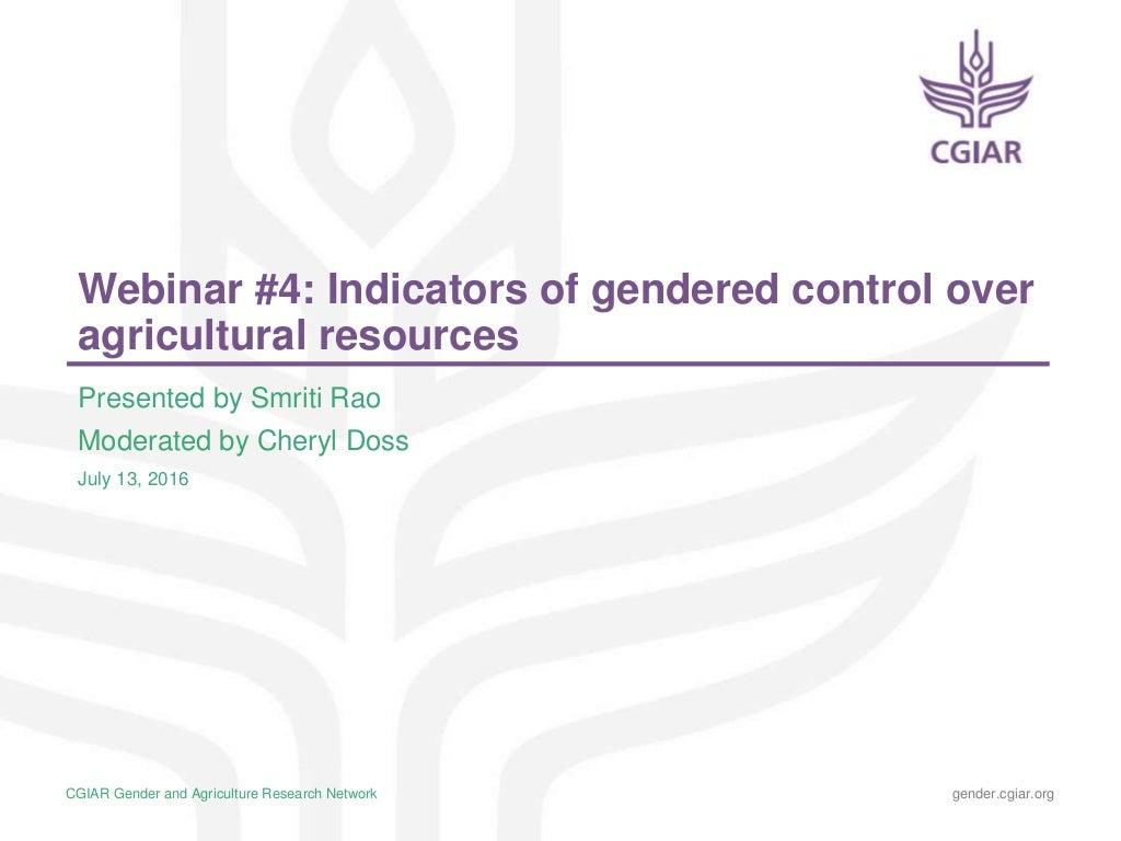 Indicators of gendered control over agricultural resources