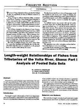 Length-weight relationships of fishes from tributaries of the Volta River, Ghana Part 1: Analysis of pooled data sets