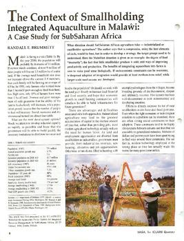 The context of smallholding integrated aquaculture in Malawi: a case study of SubSaharan Africa
