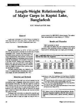 Length-weight relationships of major carps in Kaptai Lake, Bangladesh
