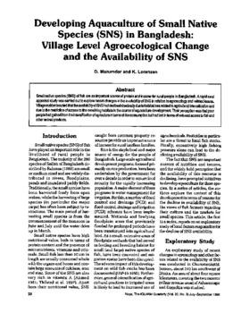 Developing aquaculture of Small Native Species (SNS) in Bangladesh: village level agroecological change and the availability of SNS