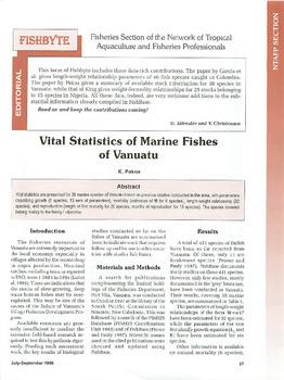 Vital statistics of marine fishes of Vanuatu