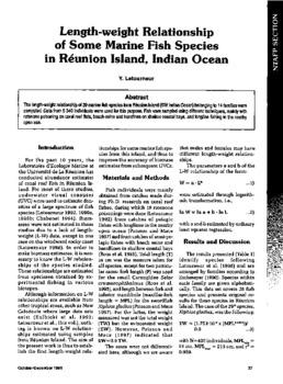 Length-weight relationship of some marine fish species in Reunion Island, Indian Ocean