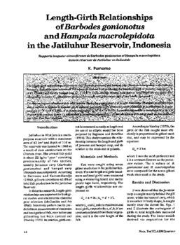 Length-girth relationships of Barbodes gonionotus and Hampala macrolepidota in the Jatiluhur reservoir, Indonesia