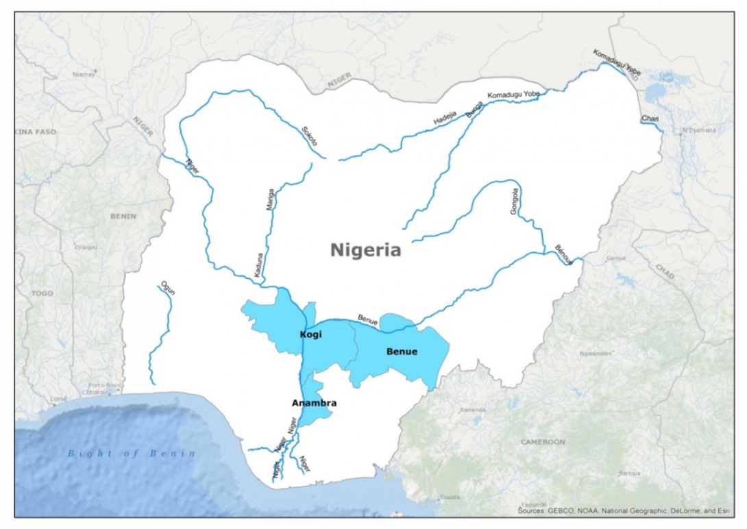 Maximum flood inundation extent derived using MODIS 8-day 500m surface reflectance data for Nigeria (2013201)