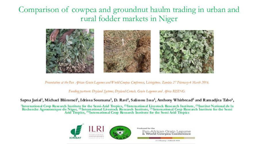 Comparison of cowpea and groundnut haulm trading in urban and rural fodder markets in Niger