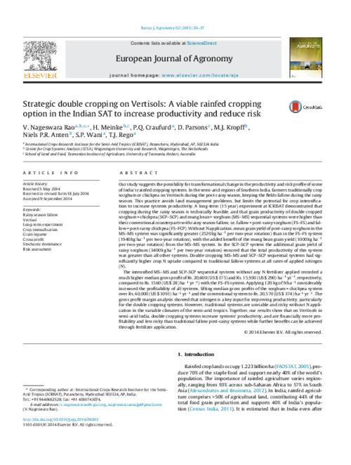 Strategic double cropping on Vertisols: A viable rainfed croppingoption in the Indian SAT to increase productivity and reduce risk